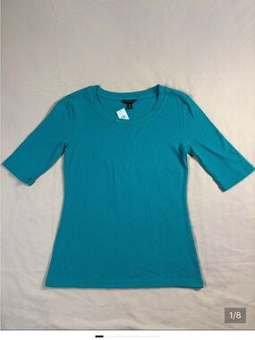 Banana Republic Teal Ribbed Elbow-Sleeve Scoop Neck T-Shirt Women's Medium NWT